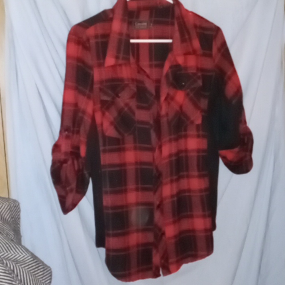SOLD Cavalini Red and Black Plaid Women Button Down Shirt